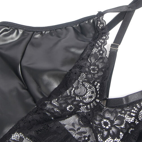 SUBBLIME - 957537 VESTIDO DE CUERO CON ENCAJE FLORAL NEGRO L/XL